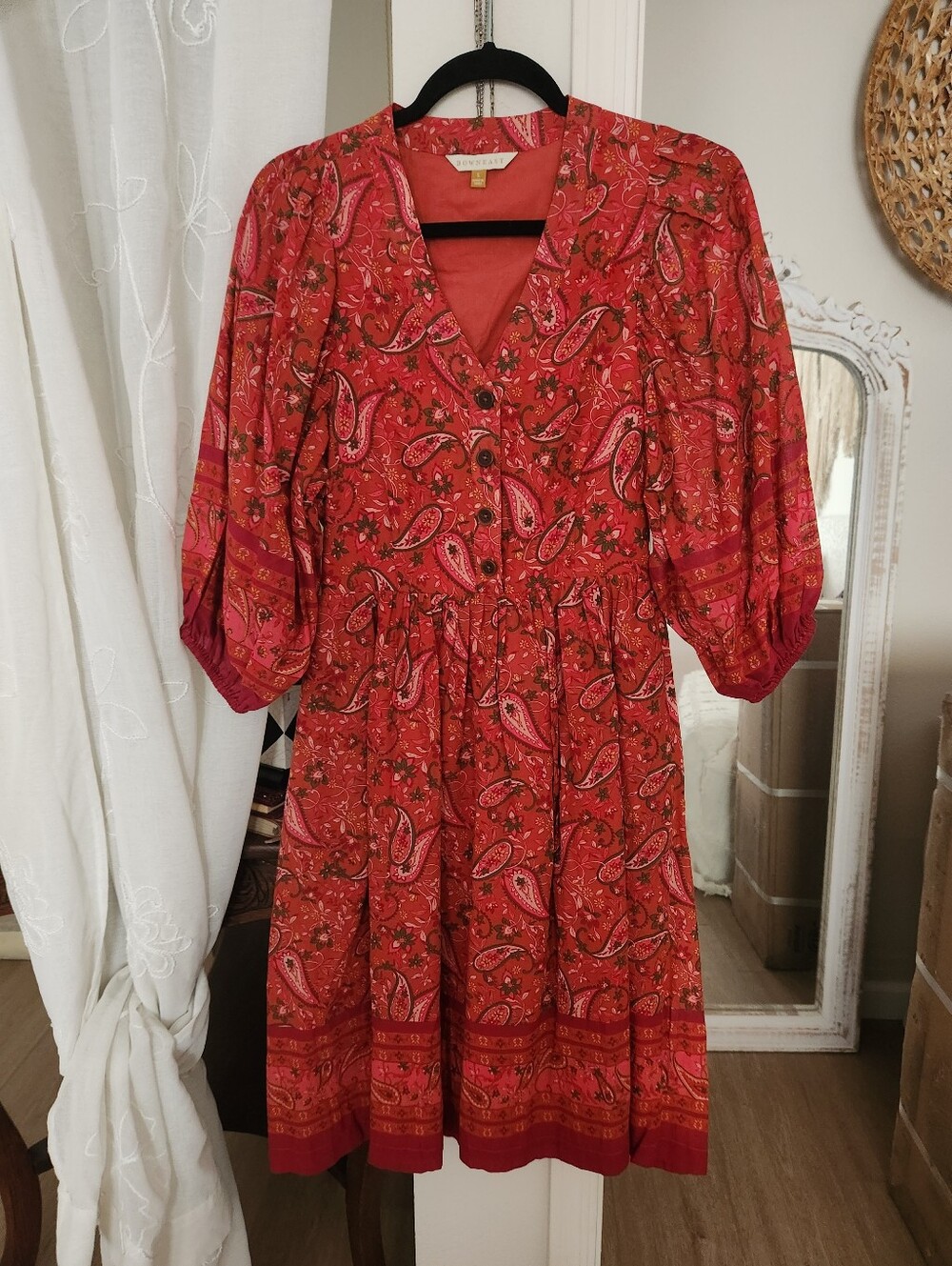 Down East Red Paisley V-Neck Women's Dress New Without Tags. Never Worn.